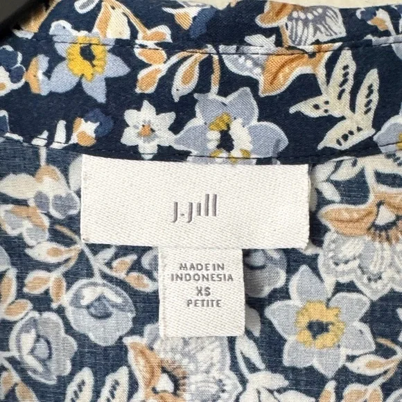J Jill Floral Button Sleeveless Dress Navy Size X Small Petite - Picture 3 of 9
